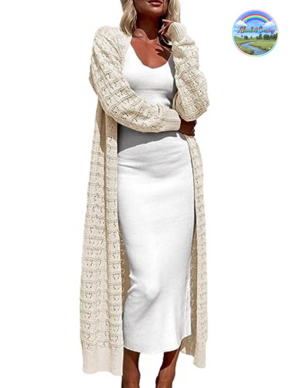 Crochet Maxi Cardigan Open Front Knit Long Sleeve Lightweight Duster